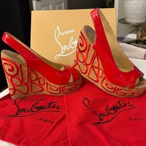 Christian Louboutin Marpop Wedges
Size 39
Red Patent Leather with Cork Wedge